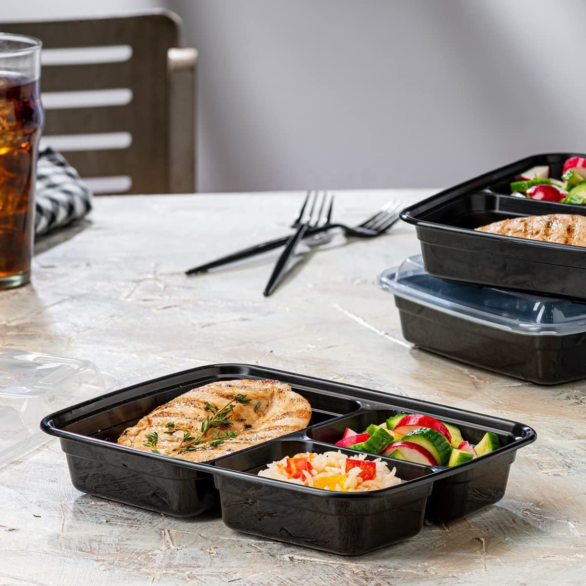 3 Compartment Disposable Food Packing Lunch Box Microwavable Food Storage Containers