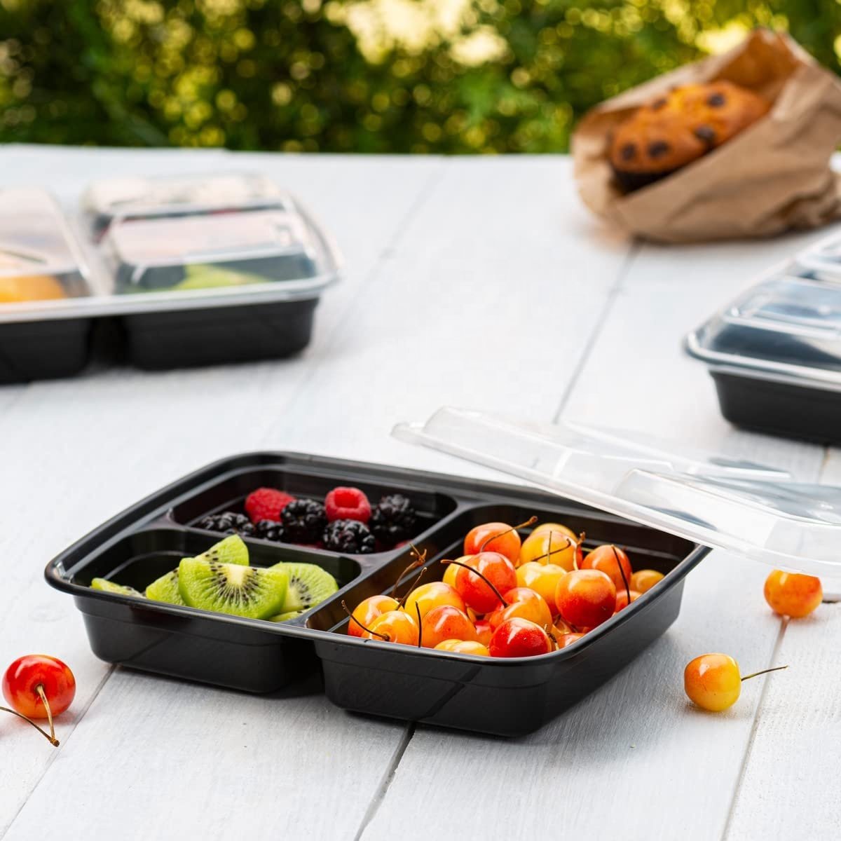3 Compartment Disposable Food Packing Lunch Box Microwavable Food Storage Containers