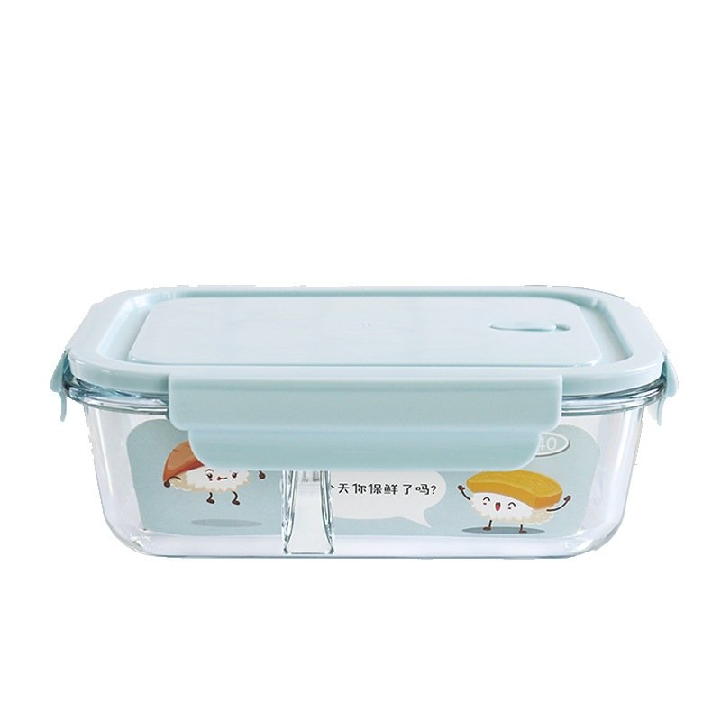 Divided microwave safe Square borosilicate glass lunch box set airtight glass food storage container with divider and lid