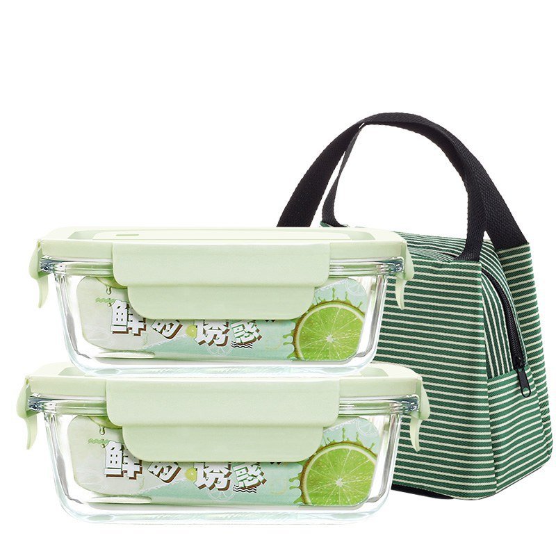Divided microwave safe Square borosilicate glass lunch box set airtight glass food storage container with divider and lid