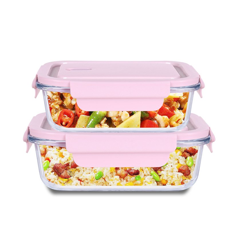 Divided microwave safe Square borosilicate glass lunch box set airtight glass food storage container with divider and lid
