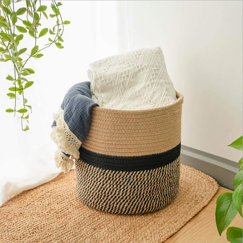 Food Storage Boxes & Bins Cotton Rope Storage Baskets Laundry Storage Basket Foldable Cloth Bag with Handle