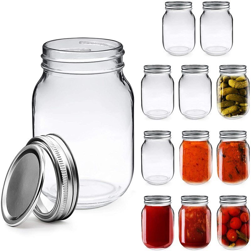Transparent wide mouth glass Mason can food storage tank jam jar with screw lid