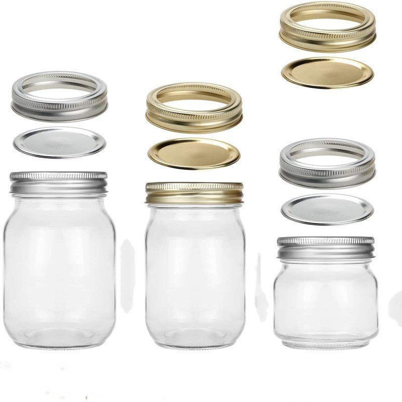 Transparent wide mouth glass Mason can food storage tank jam jar with screw lid