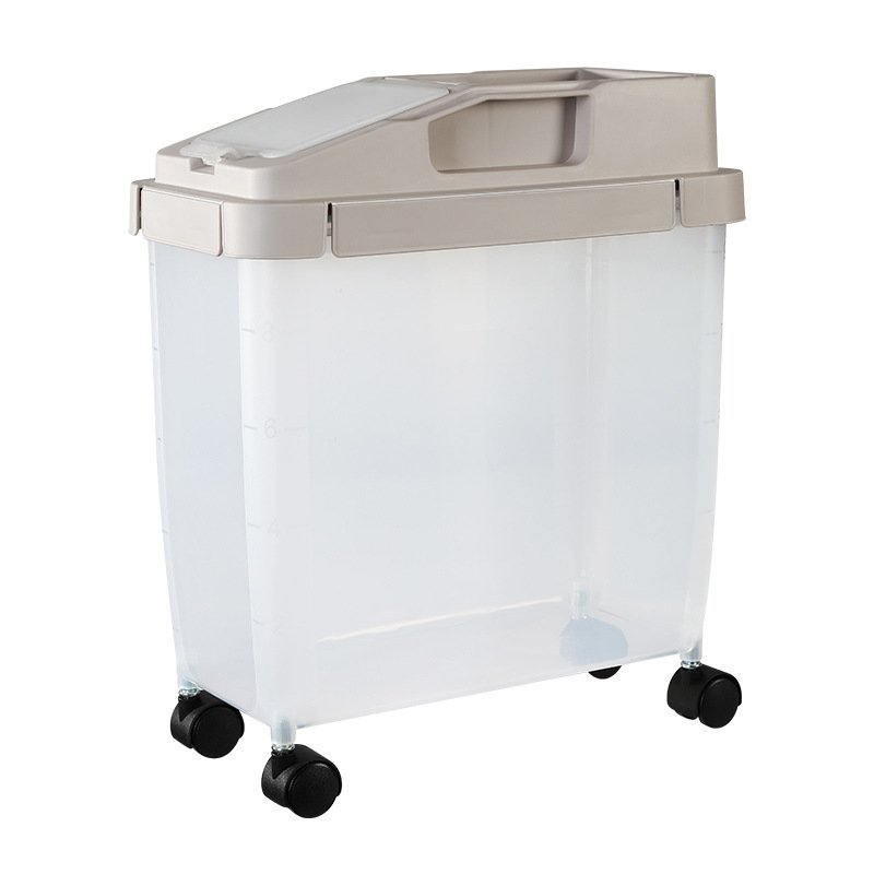 Wholesale 10kg Large Capacity Airtight Food Storage Containers Plastic Movable Rice Container with Wheels and Scoop