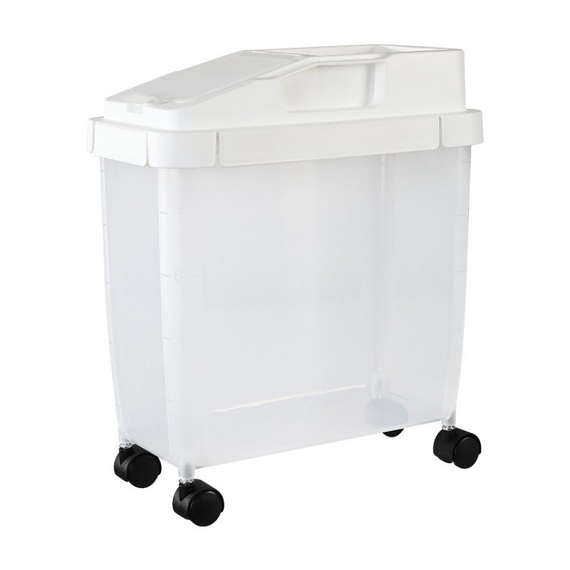 Wholesale 10kg Large Capacity Airtight Food Storage Containers Plastic Movable Rice Container with Wheels and Scoop