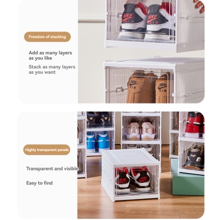 Free Installation 6-Tier Foldable Plastic Shoe Rack Organizer Container Stackable Folding Shoe Storage Box