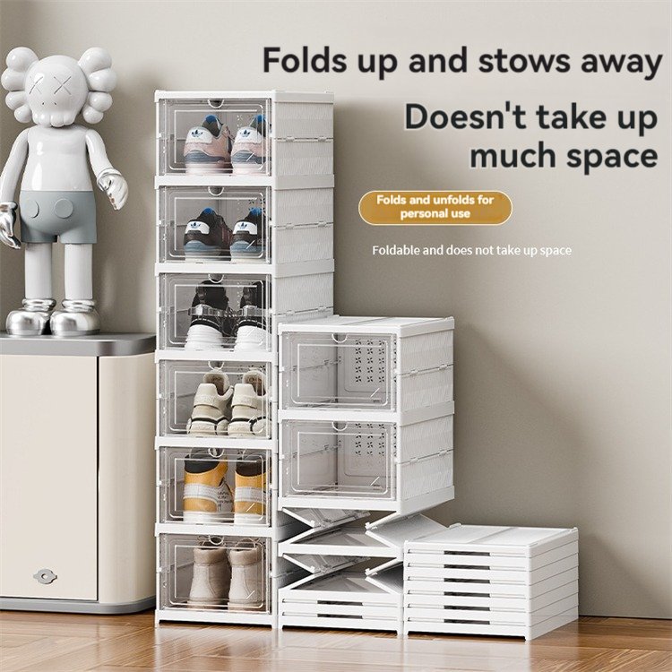 Free Installation 6-Tier Foldable Plastic Shoe Rack Organizer Container Stackable Folding Shoe Storage Box