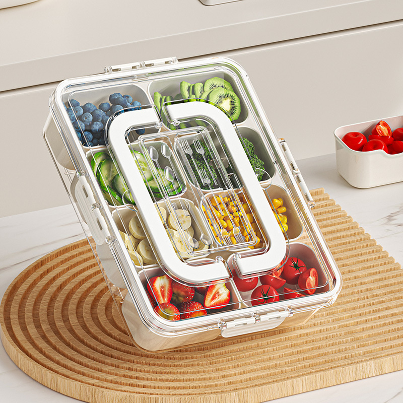 8 Divided Serving Tray with Lid and Handle Knives and Forks