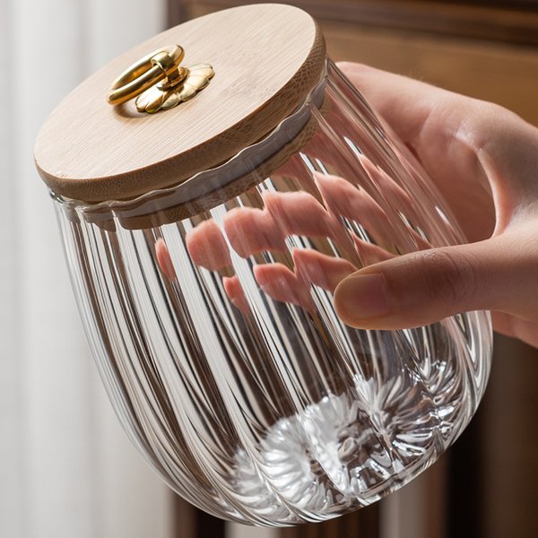 Custom Label borosilicate Clear Food Kitchen Storage Jar with Wooden Lid