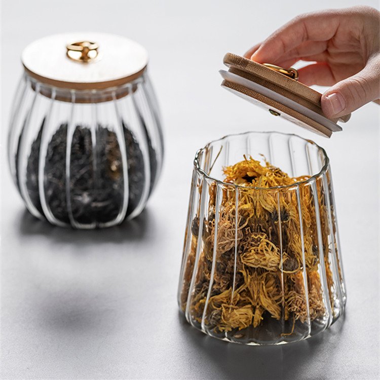 Custom Label borosilicate Clear Food Kitchen Storage Jar with Wooden Lid