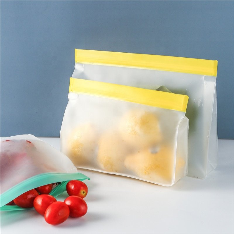 Reusable PEVA BPA Free Food Bag Freezer Stand Up Food Storage Bag Silicone Waterproof Top Kitchen Organizer Fresh Shut Bags