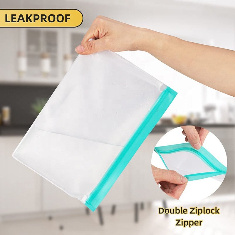 Reusable PEVA BPA Free Food Bag Freezer Stand Up Food Storage Bag Silicone Waterproof Top Kitchen Organizer Fresh Shut Bags