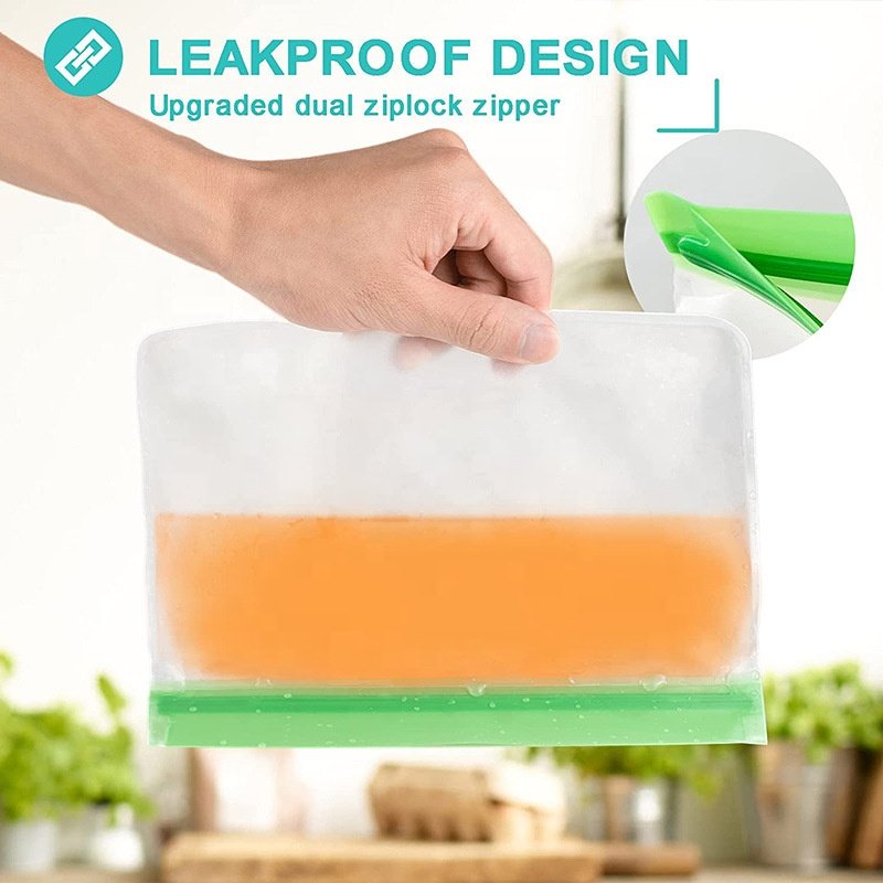 Reusable PEVA BPA Free Food Bag Freezer Stand Up Food Storage Bag Silicone Waterproof Top Kitchen Organizer Fresh Shut Bags