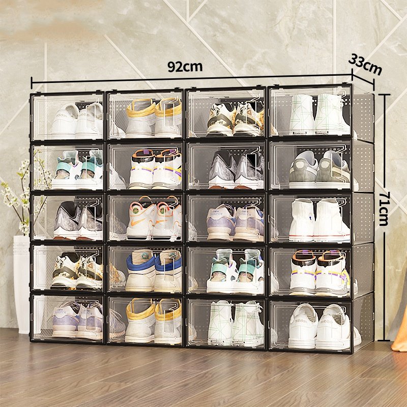 Modern Design Bedroom Foldable Clear Drawer Case Shoes Storage Box Plastic Stackable Shoe Organizer