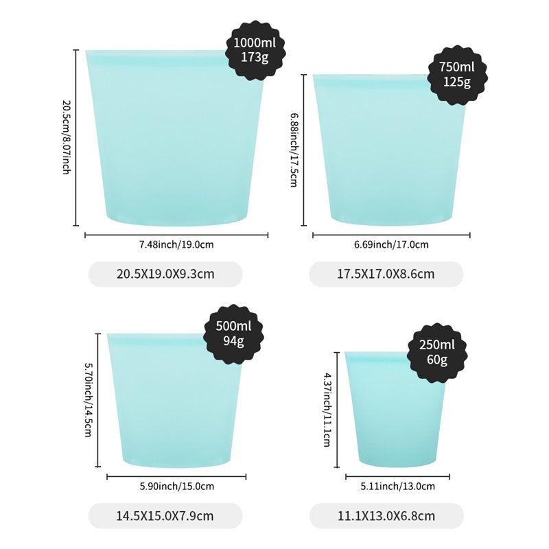 Wholesale BPA free sets of 4 Leakproof Reusable Freezer milk bread Silicone Food Storage Bag with Reusable Ziplock Bags