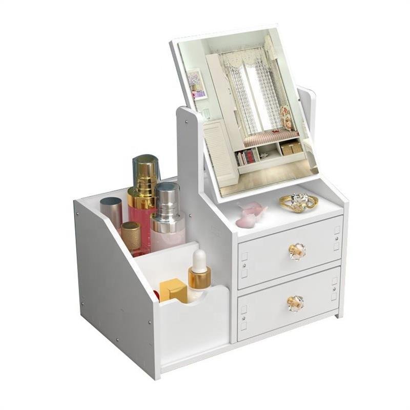 Multifunctional Luxury white round mirror nordic cosmetic storage box makeup organizer with ears Mirror
