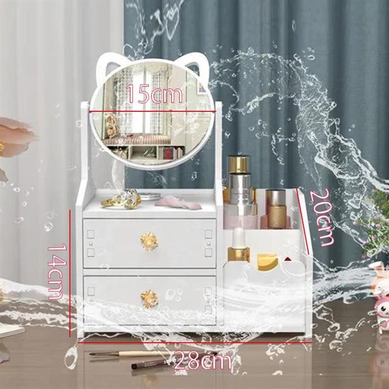 Multifunctional Luxury white round mirror nordic cosmetic storage box makeup organizer with ears Mirror