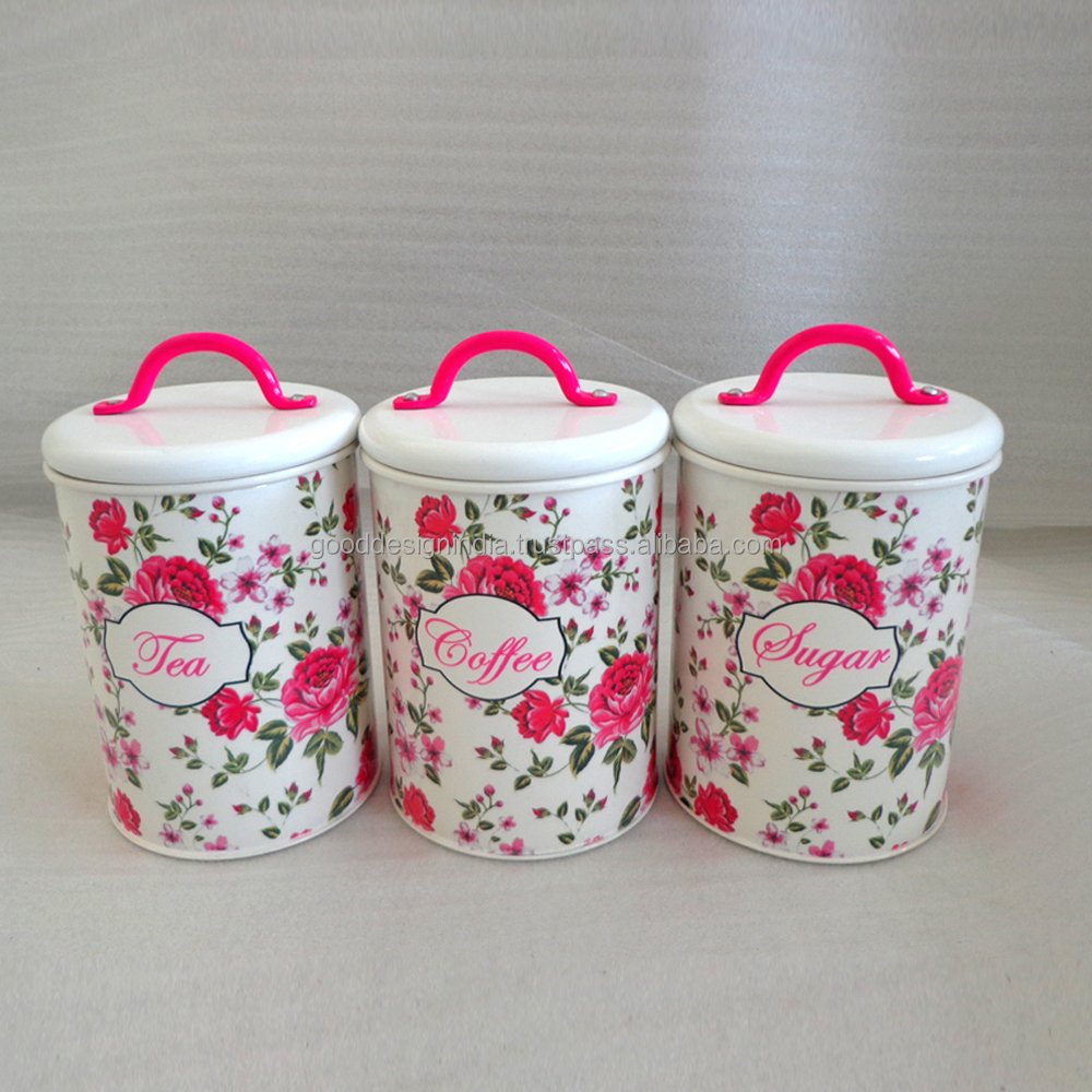 Tea Coffee and Sugar Box with beautiful Flower Printing Design Kitchen Storage Jar,Canister floral print storage boxes and bins