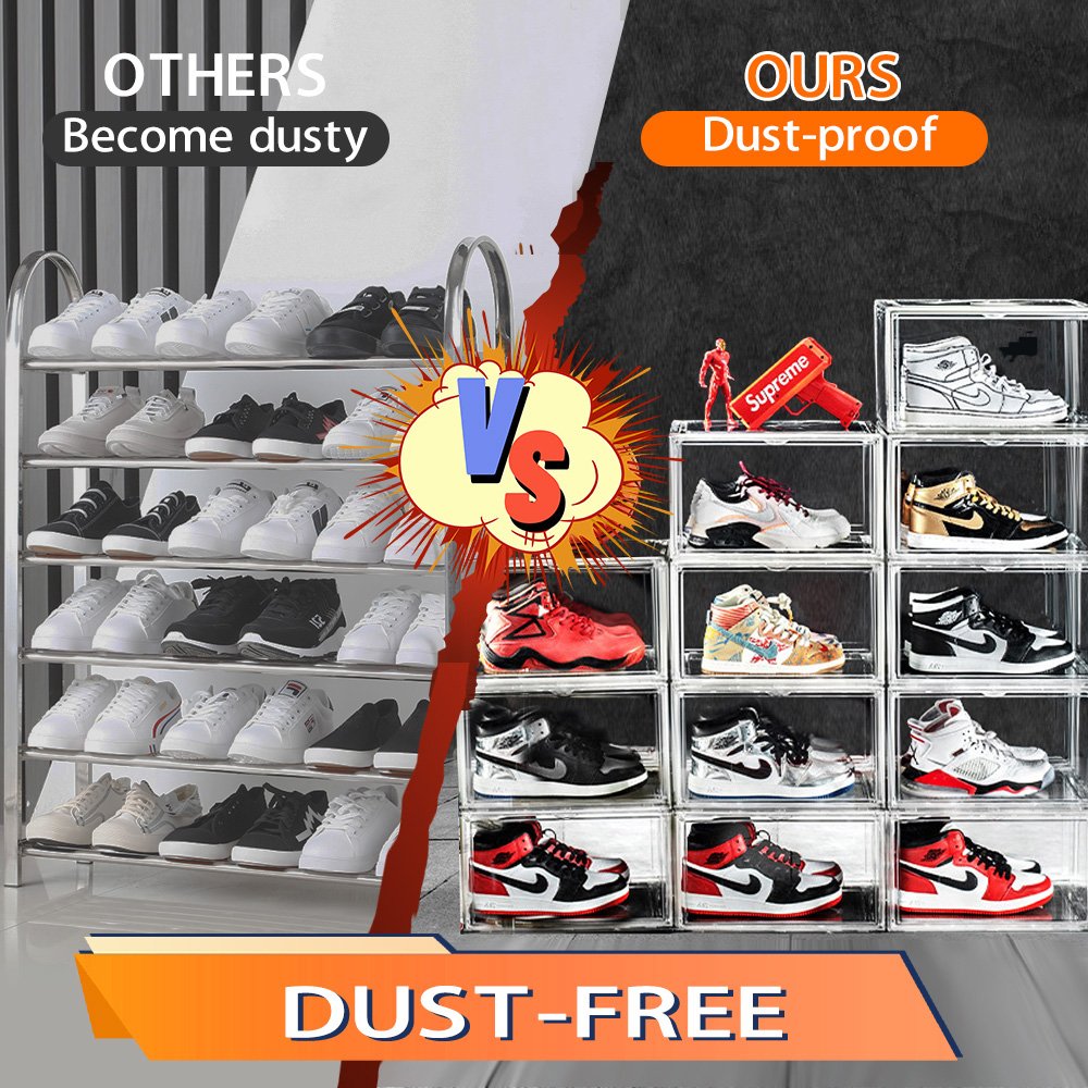 Wholesale Transparent Plastic Sneaker Stackable Shoe Storage Boxes Drop Front Acrylic Drawer Type Magnetic Shoe Box