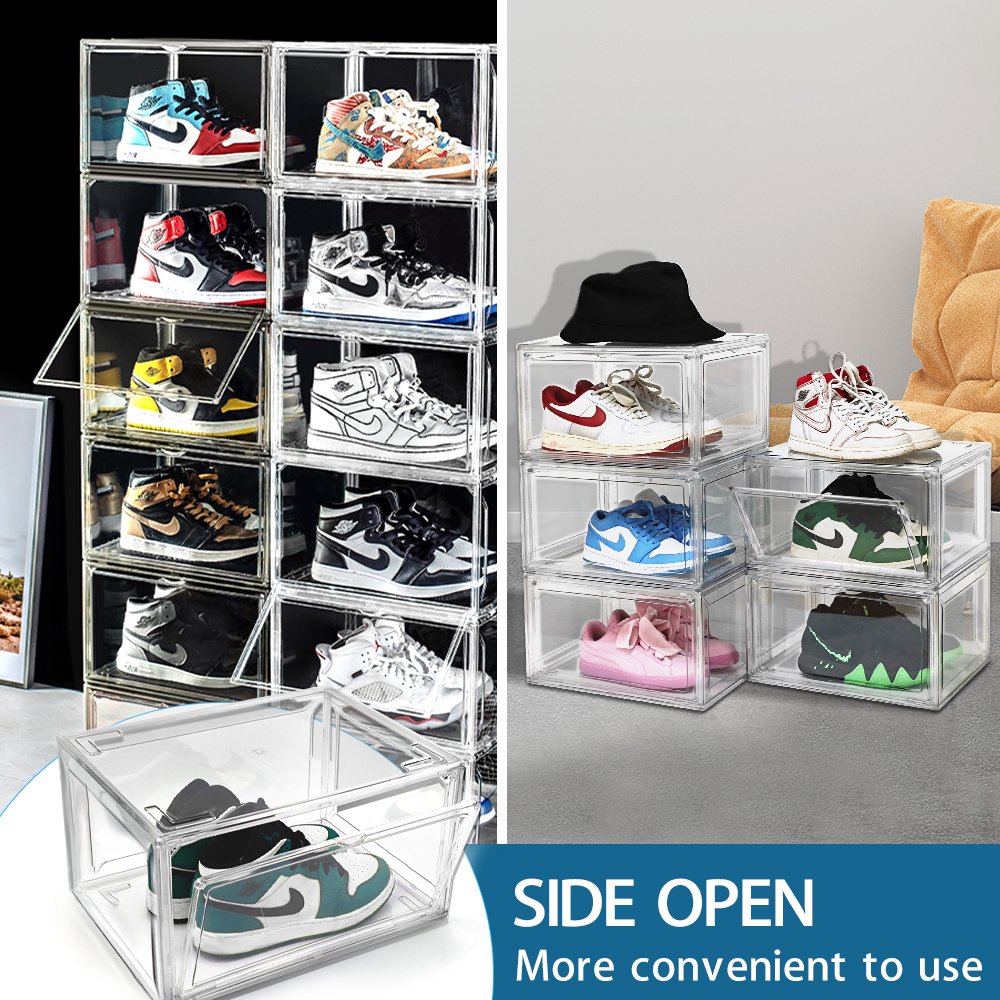 Wholesale Transparent Plastic Sneaker Stackable Shoe Storage Boxes Drop Front Acrylic Drawer Type Magnetic Shoe Box