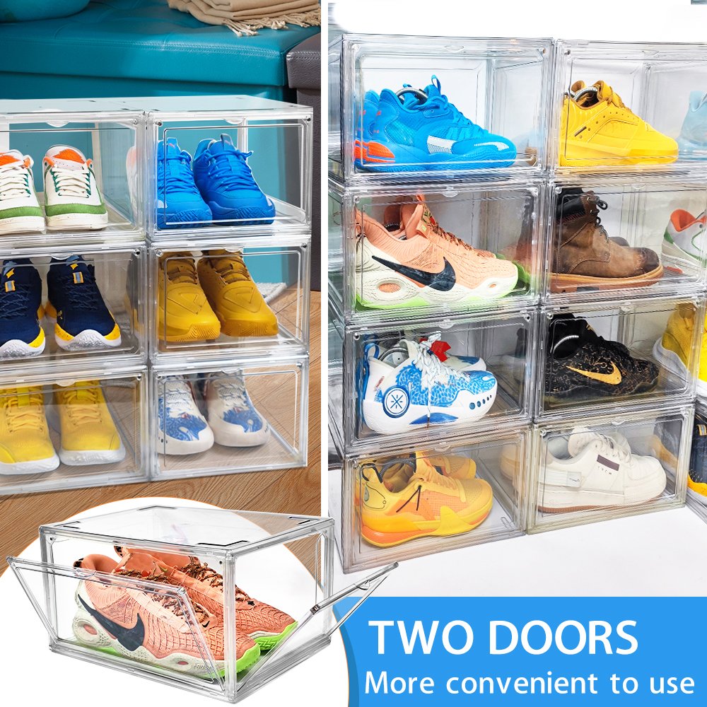 Wholesale Transparent Plastic Sneaker Stackable Shoe Storage Boxes Drop Front Acrylic Drawer Type Magnetic Shoe Box