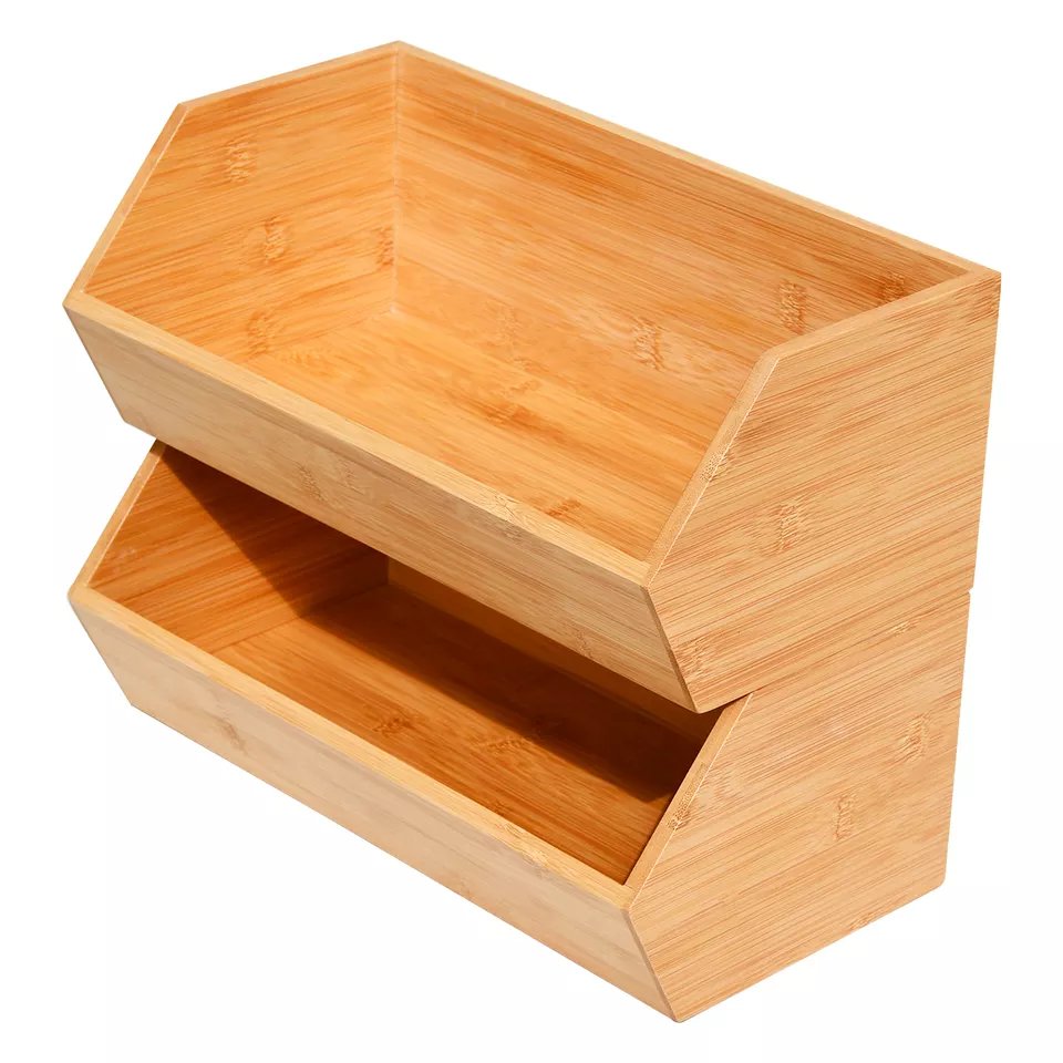 Bamboo Stackable Food Storage Organization Bin Basket Drawer Organizer Crate Boxes with Handles for Kitchen Pantry