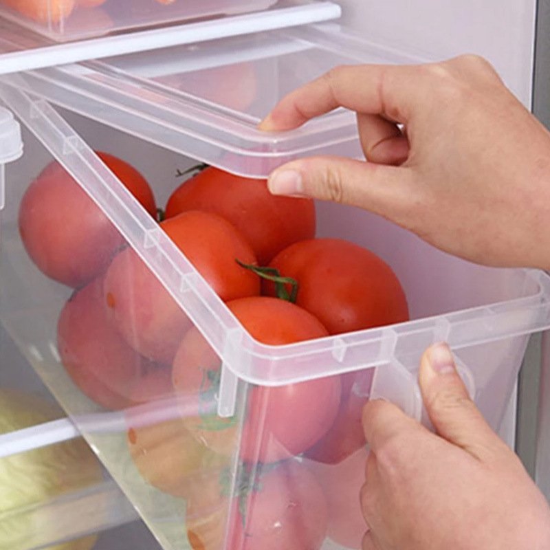 Transparent Kitchen Food Container Refrigerator Stackable Storage Box With Handle PP Material