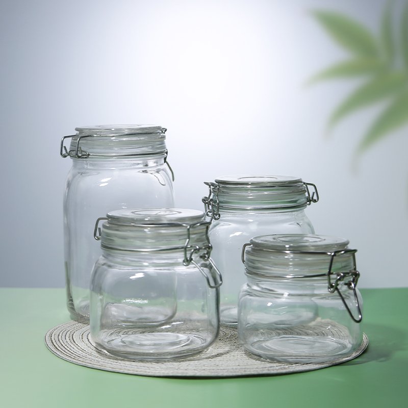 380ml 550ml 750ml 1000ml Airtight Storage Glass Jars with Clip Lid Lead-Free Seal for Kitchen Honey & Food Storage