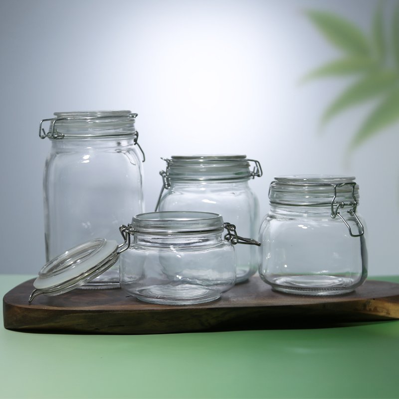 380ml 550ml 750ml 1000ml Airtight Storage Glass Jars with Clip Lid Lead-Free Seal for Kitchen Honey & Food Storage