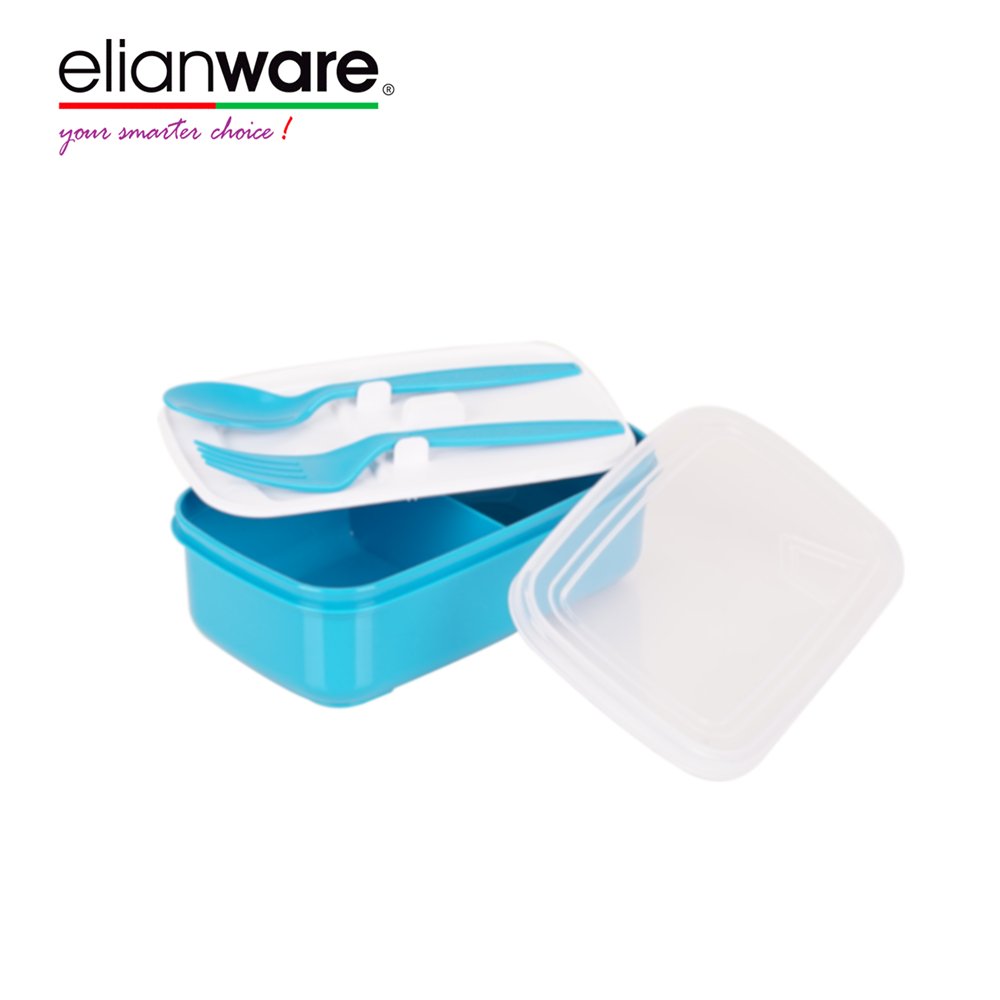 Elianware Compartment lunch box spoon and Fork BPA FREE Plastic Food Container with Compartment Microwavable Lunch Box Bento Box