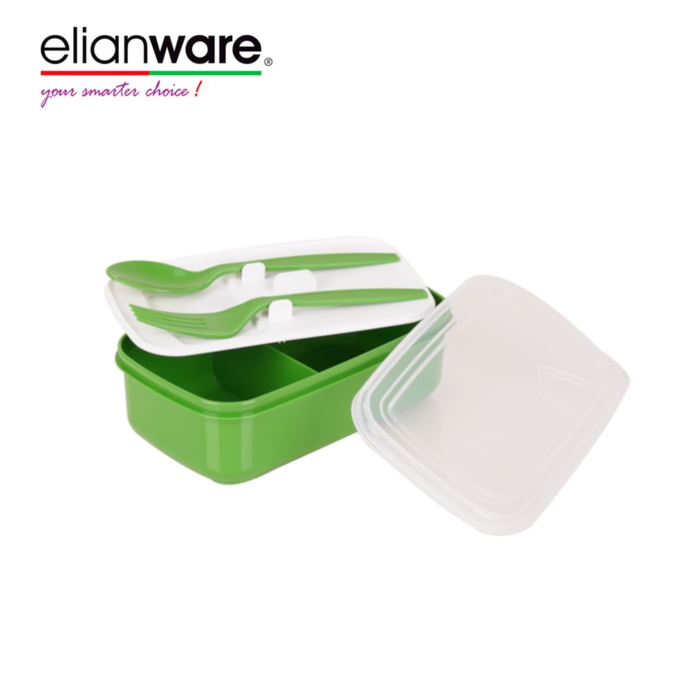 Elianware Compartment lunch box spoon and Fork BPA FREE Plastic Food Container with Compartment Microwavable Lunch Box Bento Box