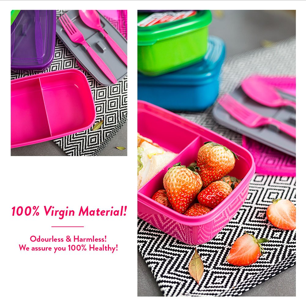 Elianware Compartment lunch box spoon and Fork BPA FREE Plastic Food Container with Compartment Microwavable Lunch Box Bento Box