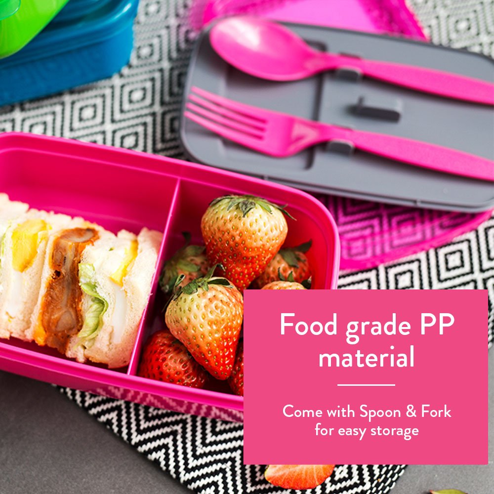 Elianware Compartment lunch box spoon and Fork BPA FREE Plastic Food Container with Compartment Microwavable Lunch Box Bento Box