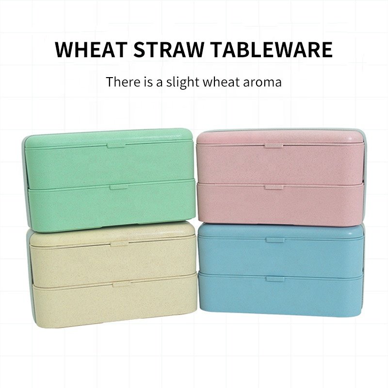 Bpa Free Portable Double Layer Korean Eco Friendly Custom Insulated Biodegradable Wheat Straw Lunch Bento Box