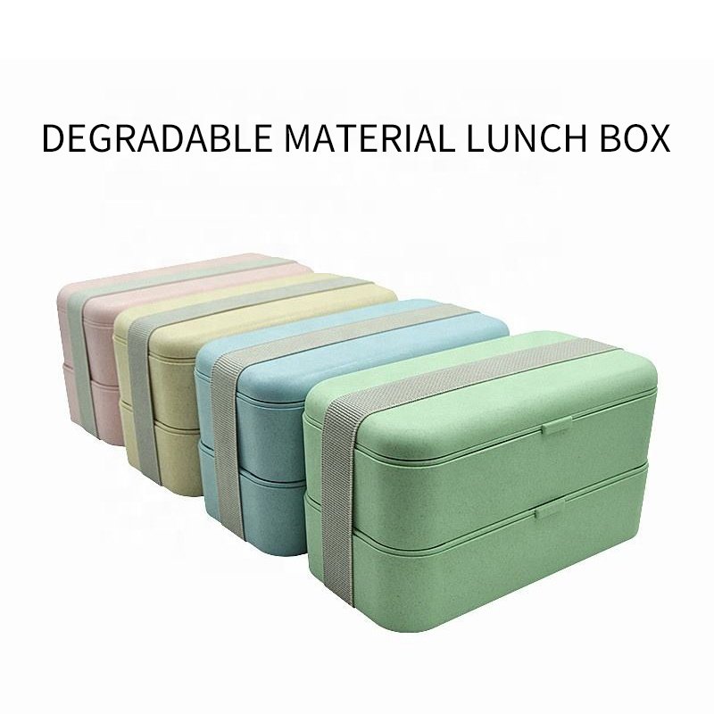 Bpa Free Portable Double Layer Korean Eco Friendly Custom Insulated Biodegradable Wheat Straw Lunch Bento Box
