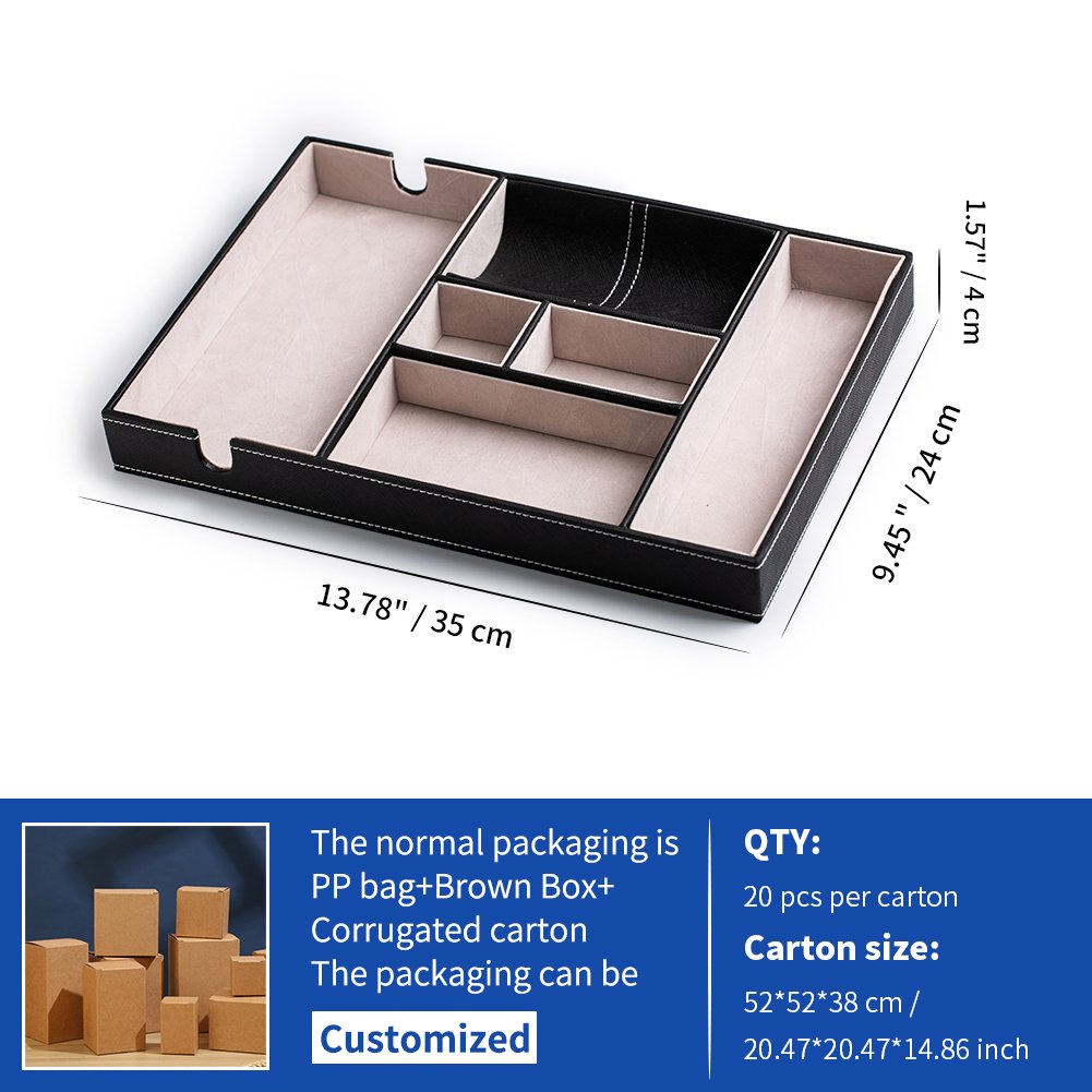 SANQIANWAN Office Desk Storage Box for Jewelry Key Watch Phone Wallet Leather Valet Tray Organizer Unit