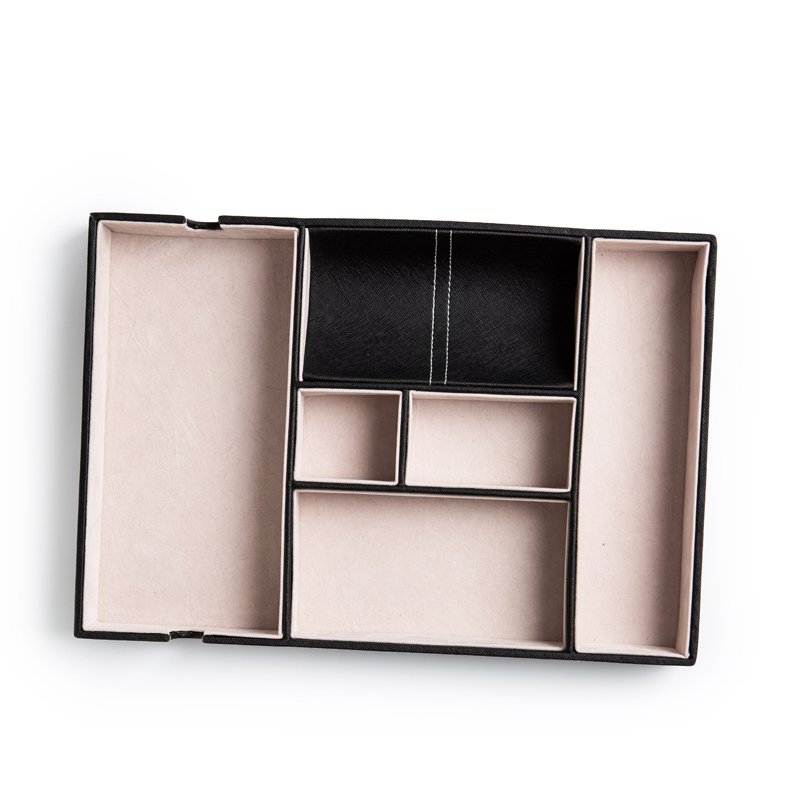 SANQIANWAN Office Desk Storage Box for Jewelry Key Watch Phone Wallet Leather Valet Tray Organizer Unit