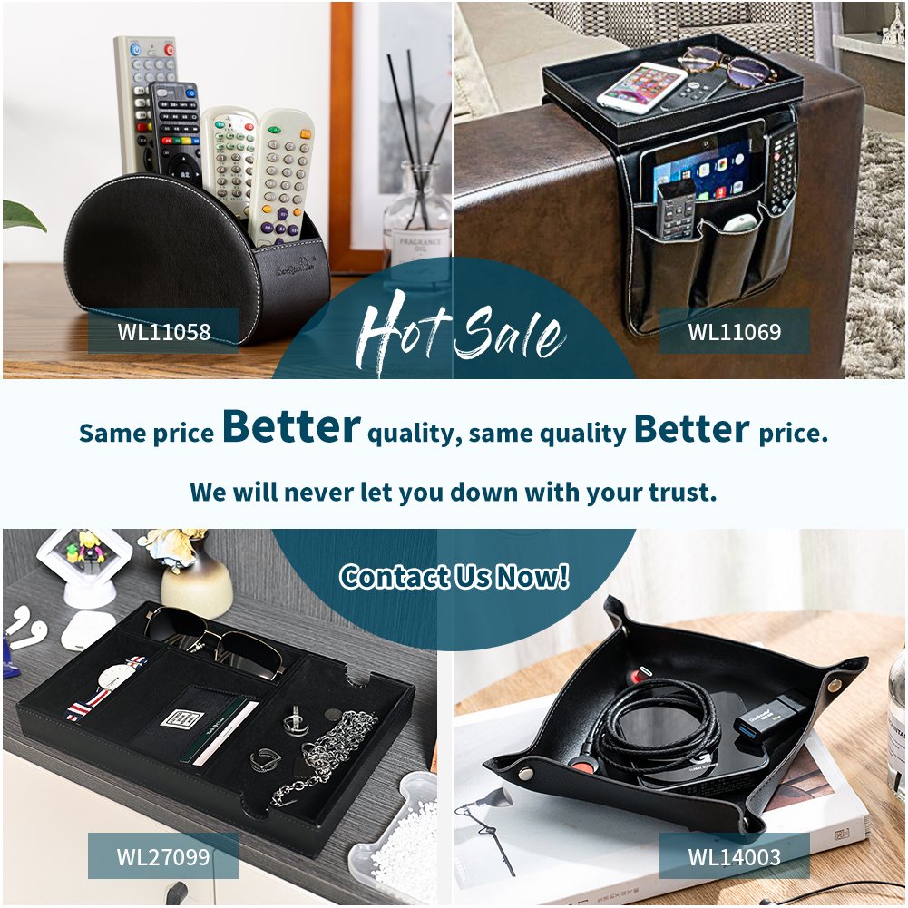 SANQIANWAN Office Desk Storage Box for Jewelry Key Watch Phone Wallet Leather Valet Tray Organizer Unit