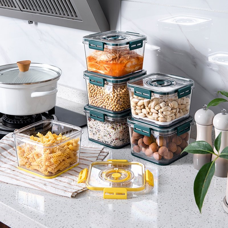 Luxury Square Clear Plastic Crisper Refrigerator Storage Bins Fridge Food Storage Containers With Lid