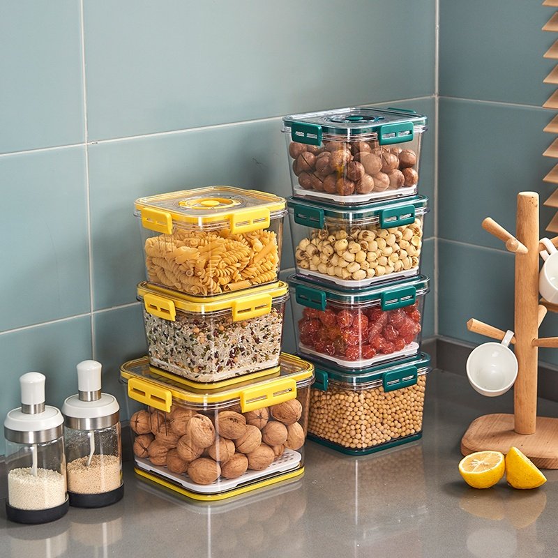 Luxury Square Clear Plastic Crisper Refrigerator Storage Bins Fridge Food Storage Containers With Lid