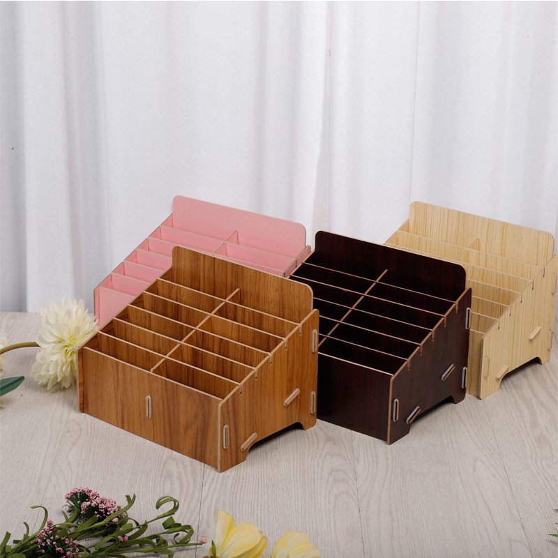 12 Grid Wooden Cell Phone Holder Desktop Organizer Storage Box for Classroom Office (12 Grid)