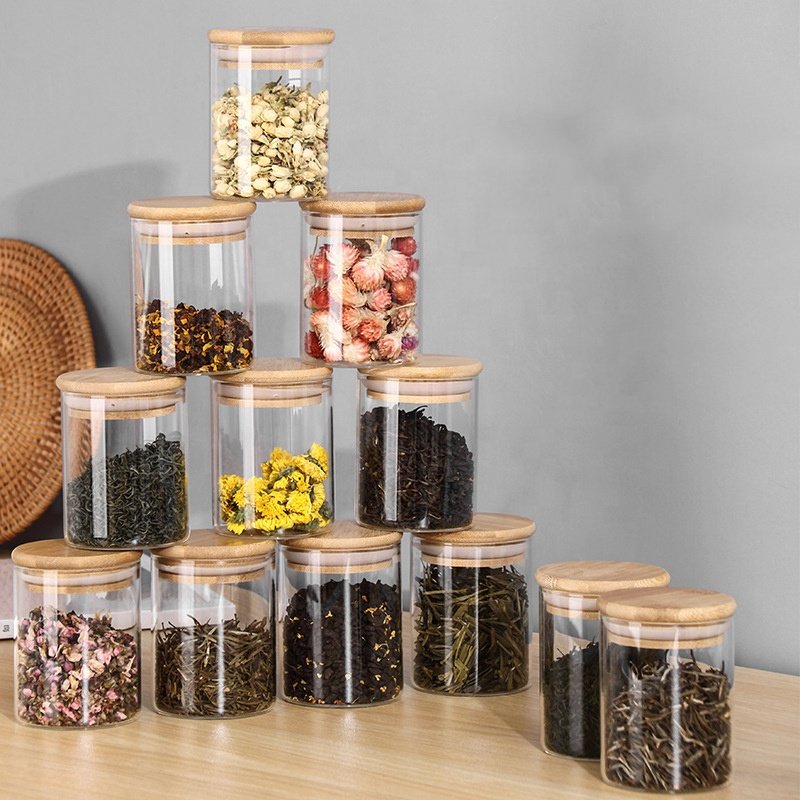 Wholesale Kitchen 12 Piece Food Container High Borosilicate Spice Storage Jars Glass Set with Bamboo Lid