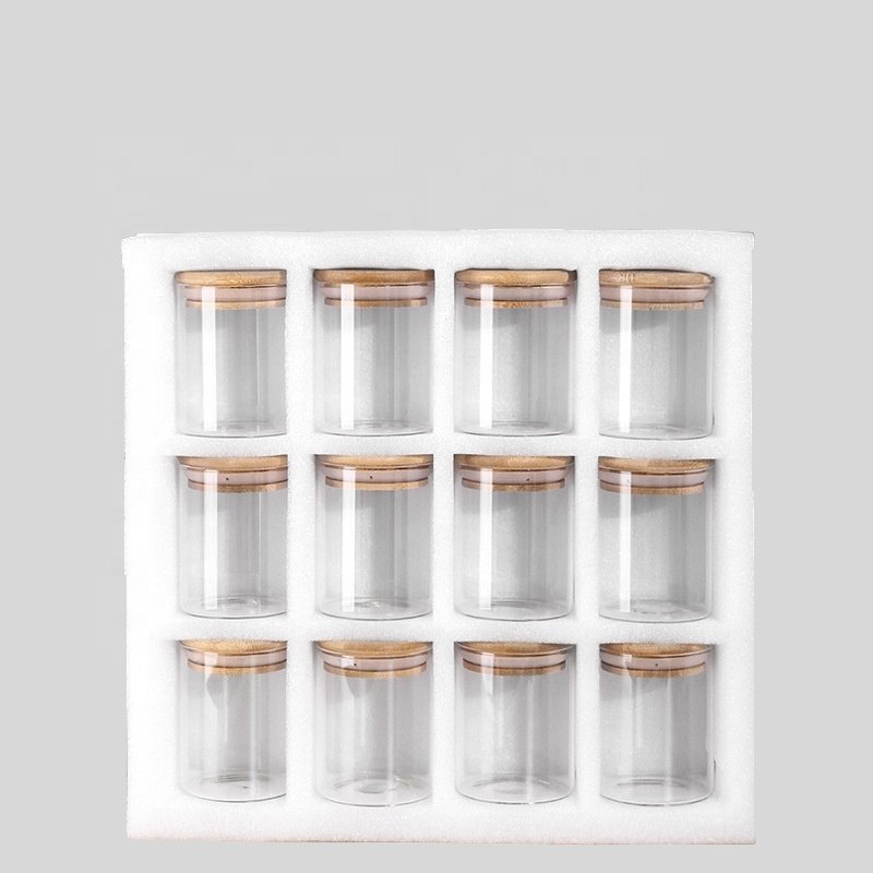 Wholesale Kitchen 12 Piece Food Container High Borosilicate Spice Storage Jars Glass Set with Bamboo Lid