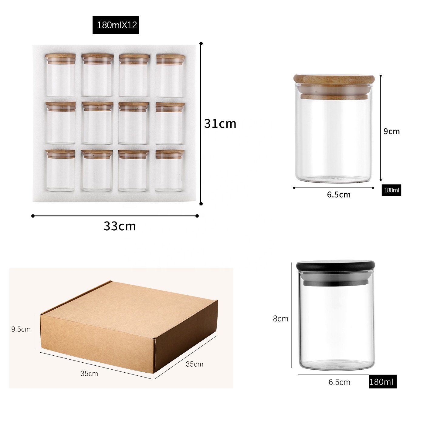 Wholesale Kitchen 12 Piece Food Container High Borosilicate Spice Storage Jars Glass Set with Bamboo Lid