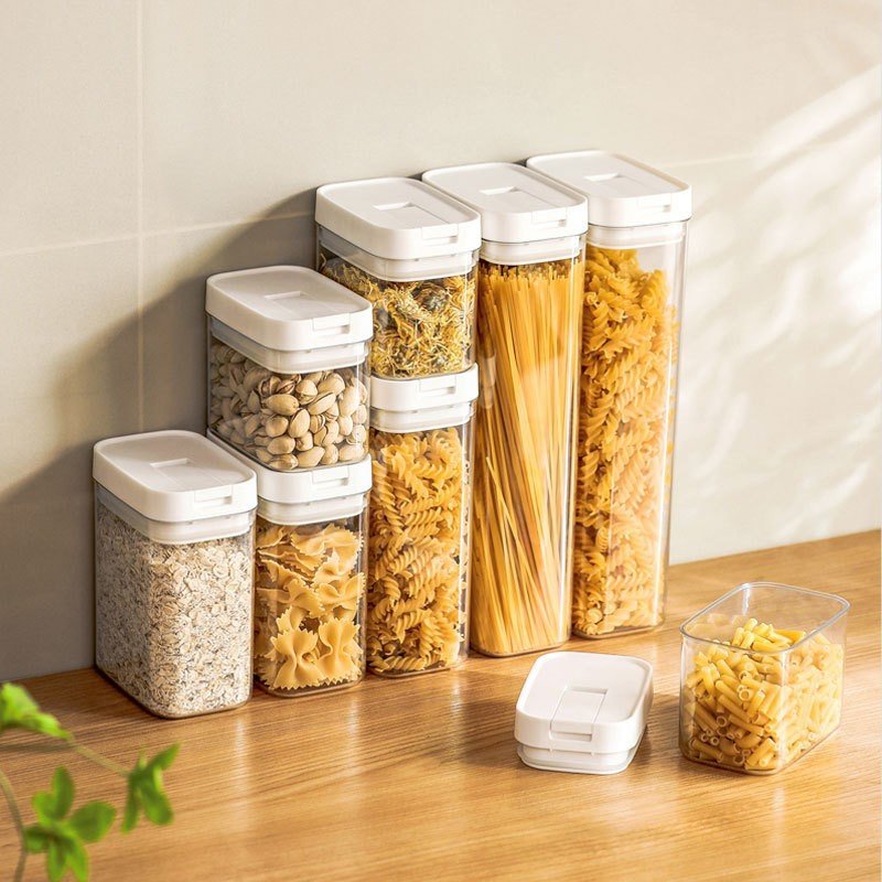 Transparent Plastic Food Storage Containers with Sealed Lids for Kitchen, Tea, Dry Goods, and Small Snacks Organization