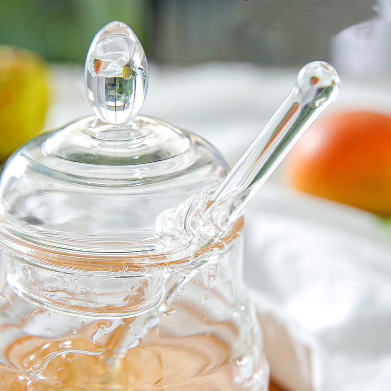 Trending Products 2024 New Arrivals Kitchen Glass Storage Pot Cruet Spice Herb Mini Honey Jar storage box with Dipper and Lid