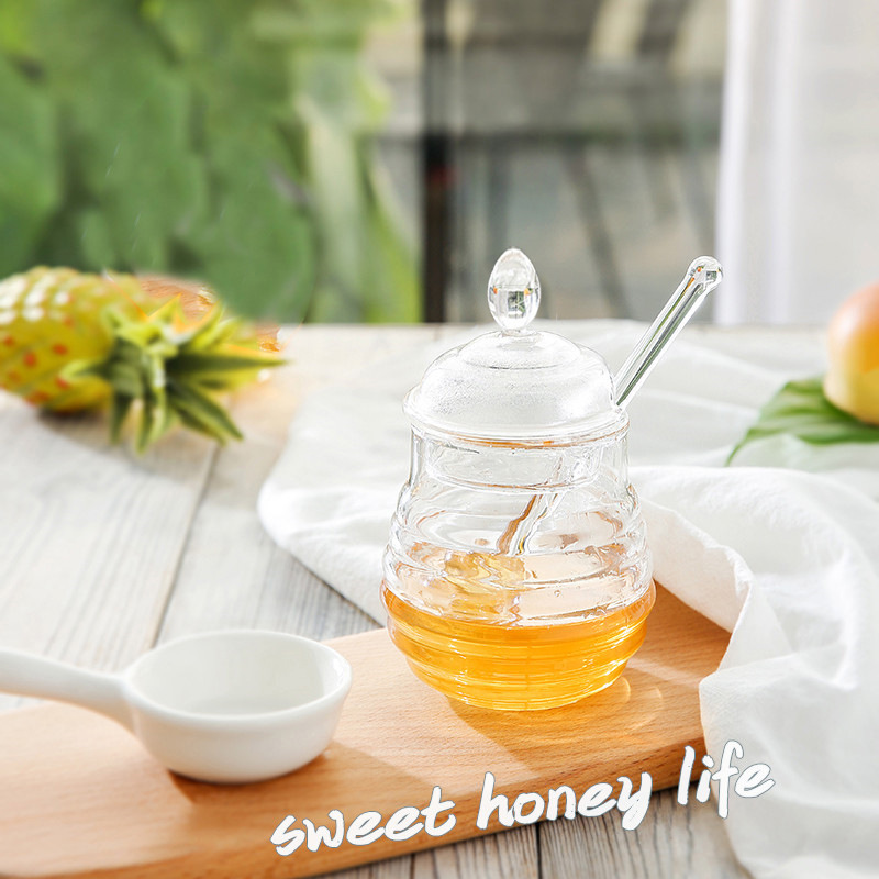 Trending Products 2024 New Arrivals Kitchen Glass Storage Pot Cruet Spice Herb Mini Honey Jar storage box with Dipper and Lid