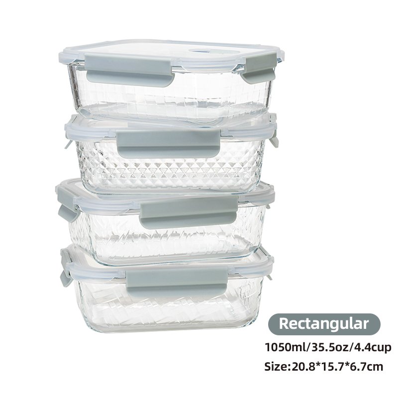 IKOO oven-safe rectangle custom lunch box glass for food storage container with locking