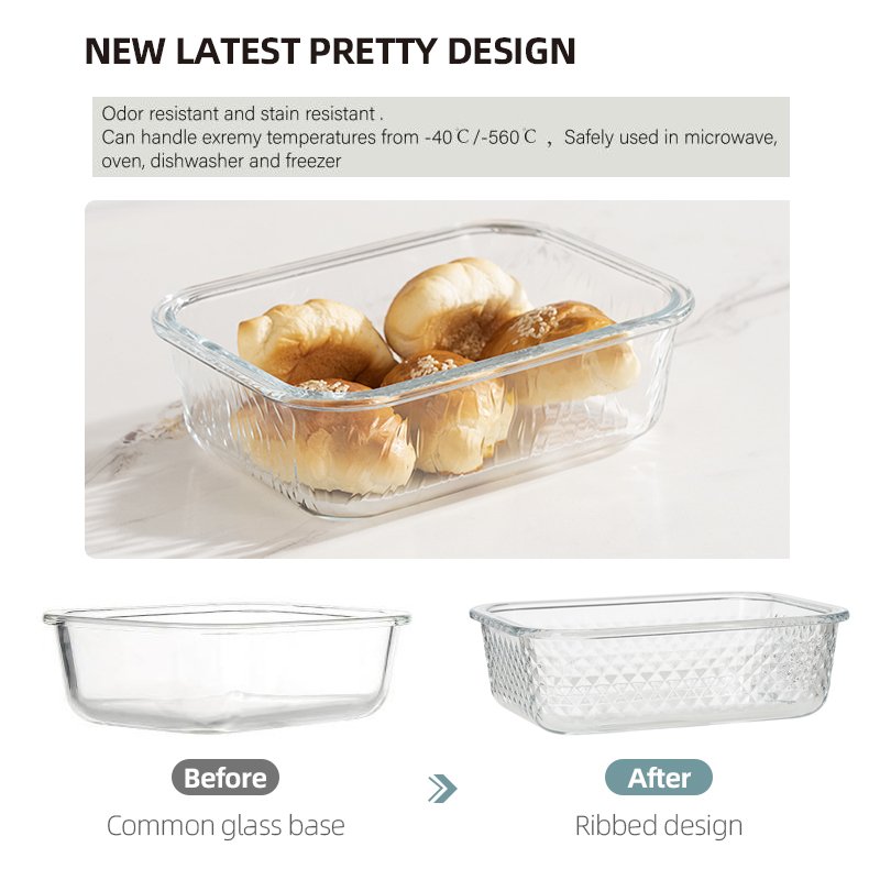 IKOO oven-safe rectangle custom lunch box glass for food storage container with locking